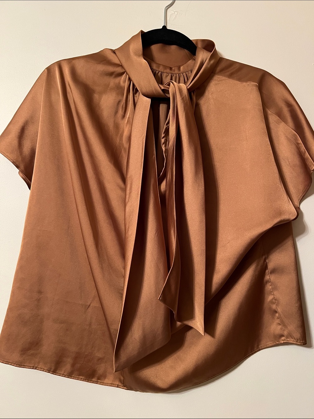 Banana Republic Satin Tie-Neck Blouse in Copper Brown
